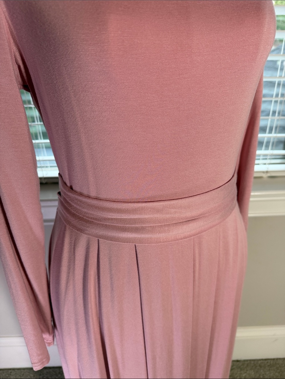 Long Sleeve Maxi Dress in Dusty Pink — Classic Crew Neck - Picture 5 of 7